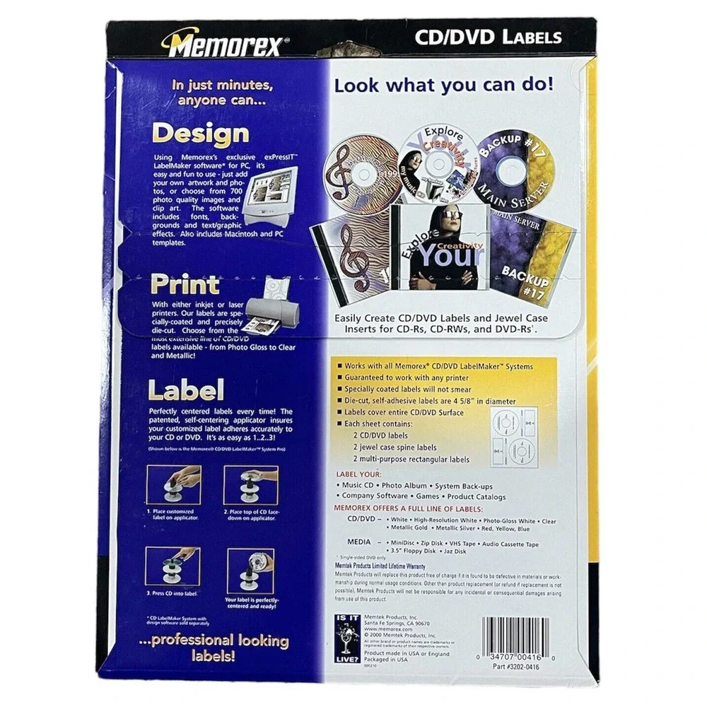 Memorex CD DVD 34 White Label Refills